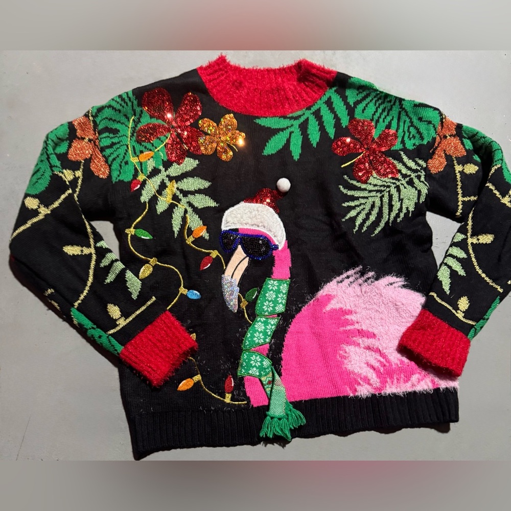 Tropical Flamingo Sweater - Black, Red, and Pink